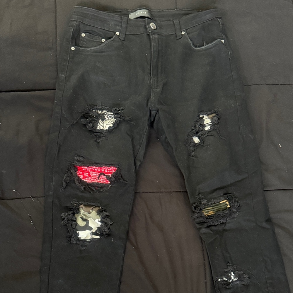 AMIRI Black Denim with Silver Button Detail